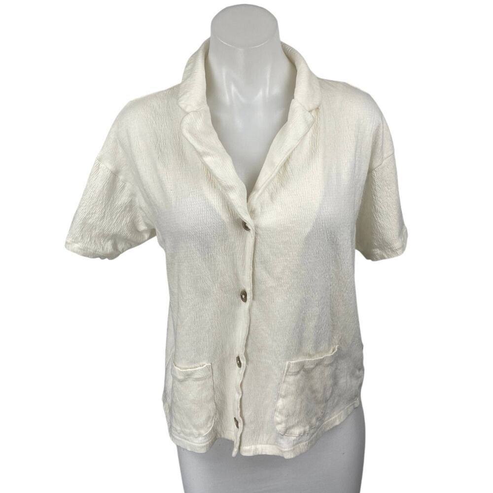 Madewell Women's White Short Sleeve Pocket Cotton Button Up Shirt Top Size XS